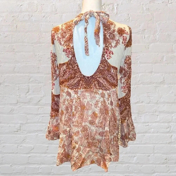 Free People Lady Luck Floral Printed Pink Tunic Dress will long Bell Sleeves Siz - Picture 5 of 9